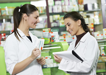 two pharmacy technician students