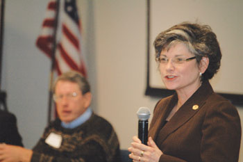 MSU President Cruzado in a listening session on the MSU Billings campus