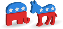 icons depicting the Republican and Democratic political parties