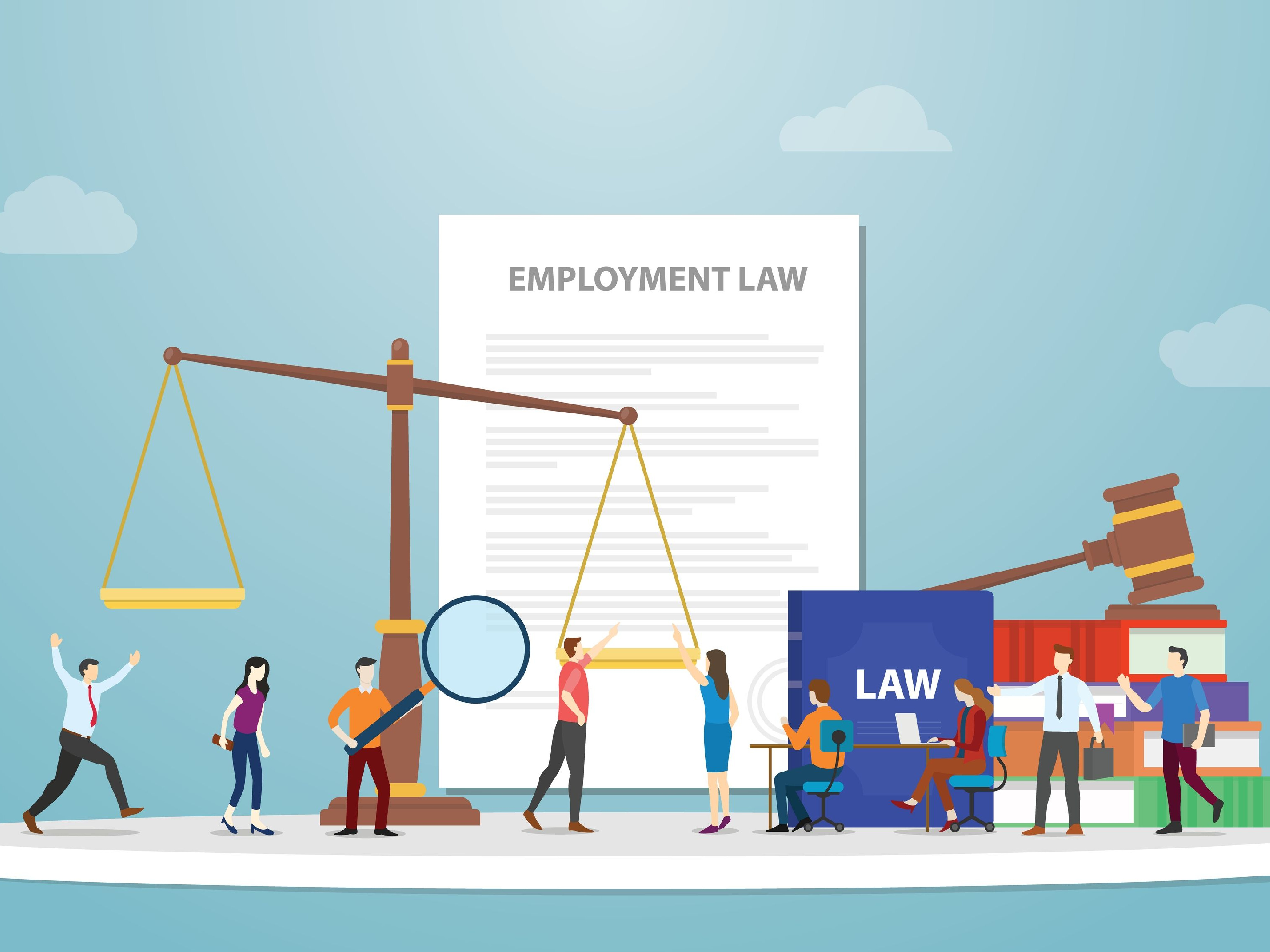 workers and legal symbols, illustration