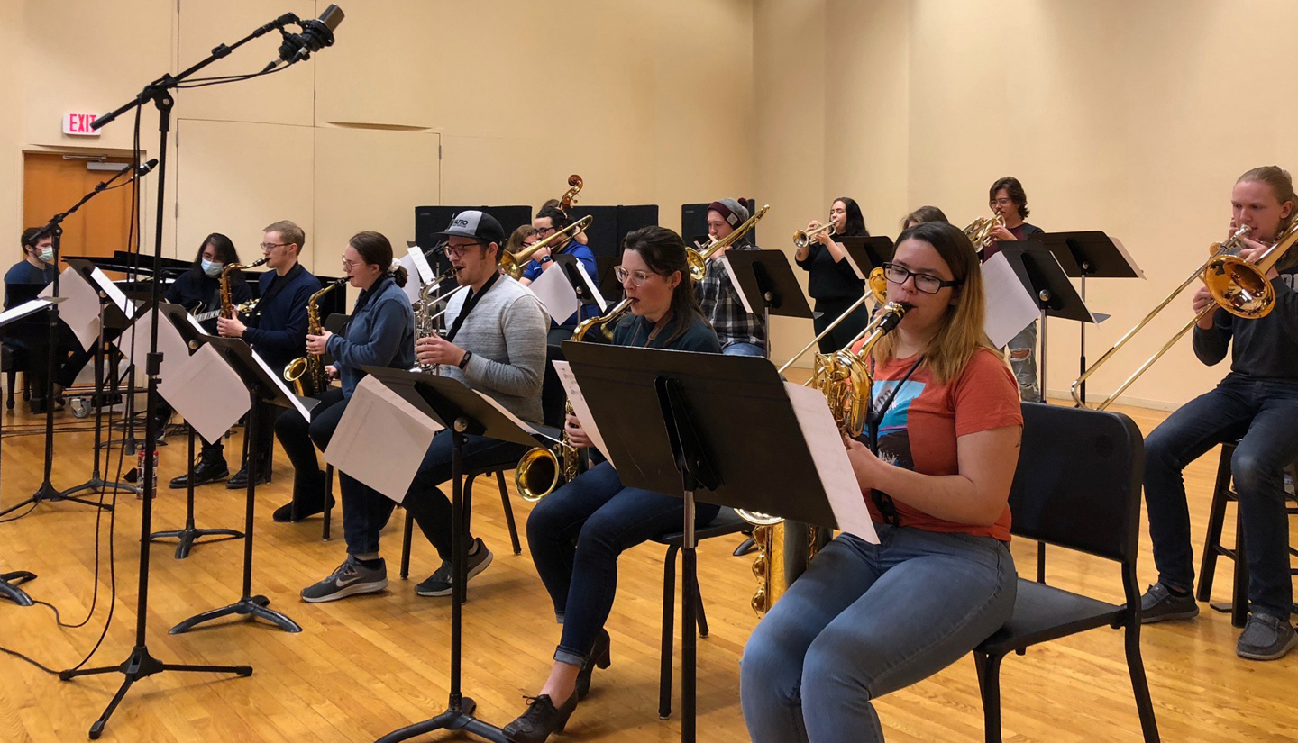 studio A jazz ensemble rehearsing in Cisel Theater