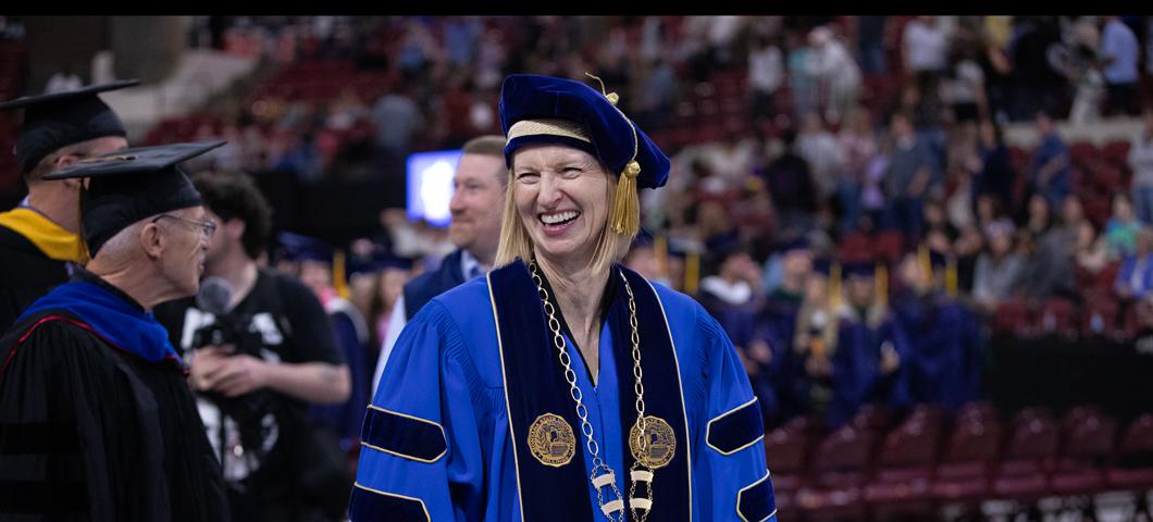 Chancellor Stefani Hicswa at commencement