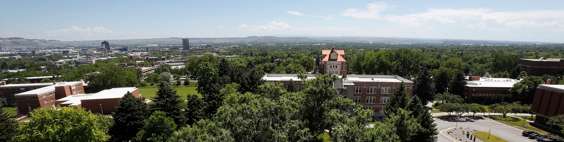 Long aerial shot of campus