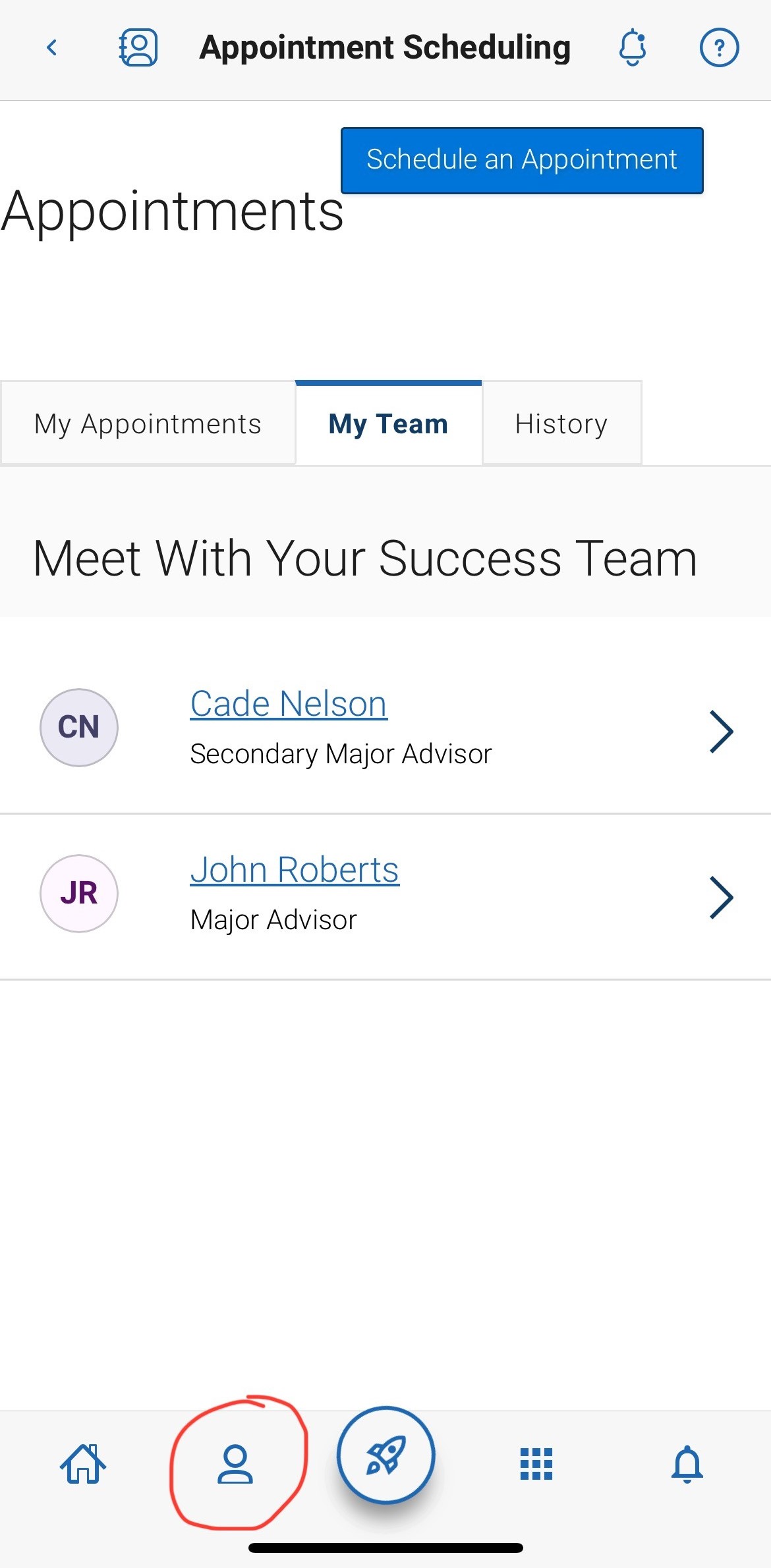 Screenshot of Navigate from the student view