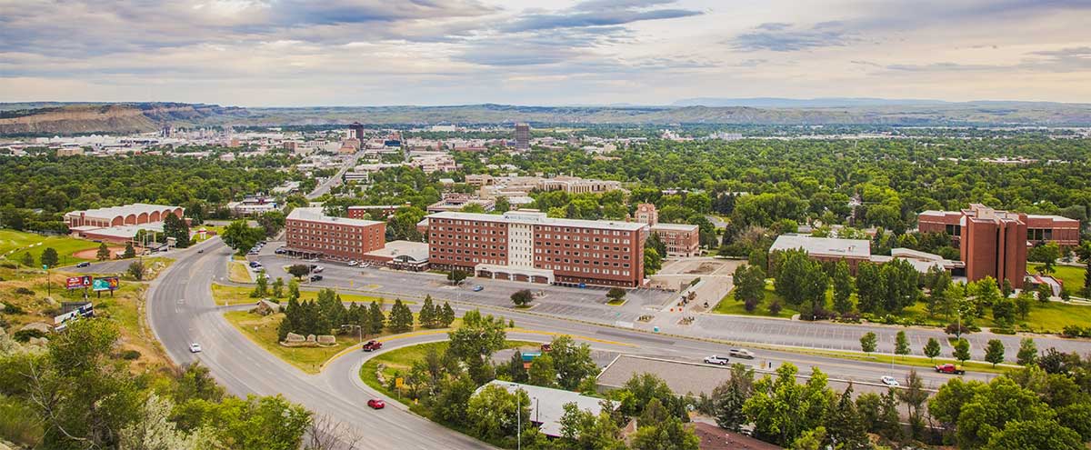 panoramic photo of the MSUB university campus taken from the Rims