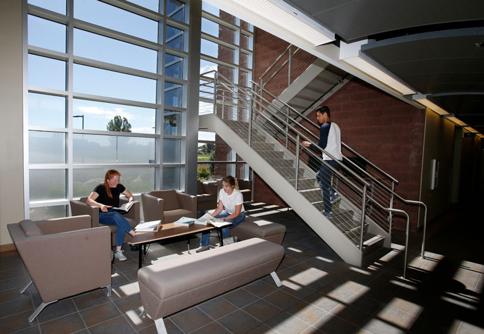 Students sitting in reception area