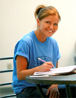 a CC student studying in the campus cafe