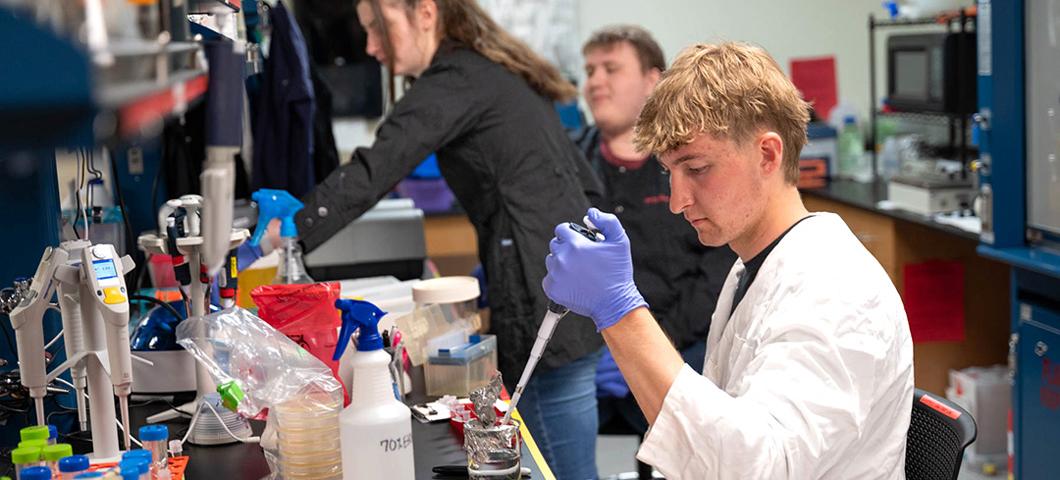 Students working on biology lab.