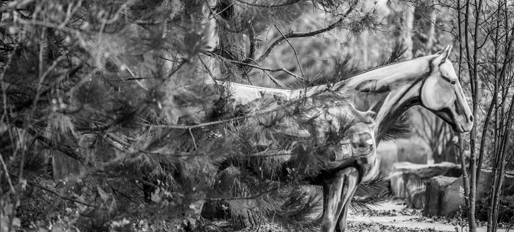 horse sculpture in black and white