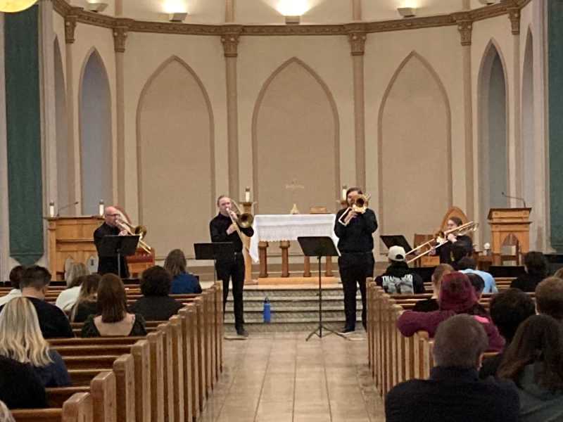 MSUB Trombone Quartet performing at St. Patrick's Co-Cathedral