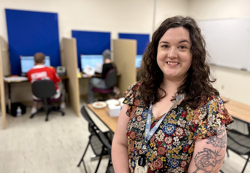 Hope Dewell Gentry stands in the campus polling station