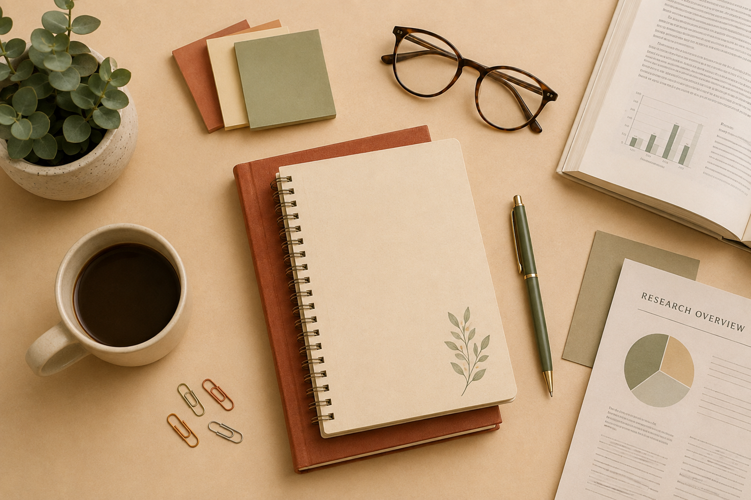 Open text book, reading glasses and coffee cup