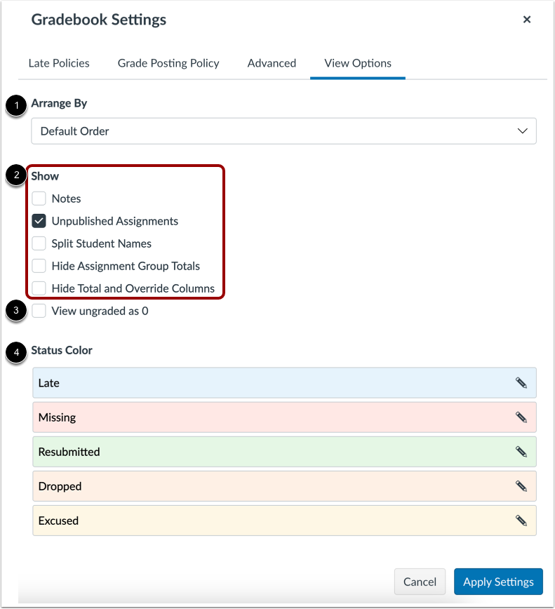 View Gradebook View Options