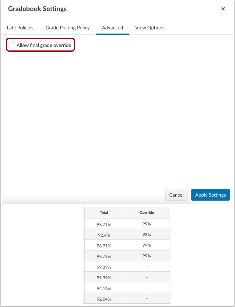 View Advanced Settings