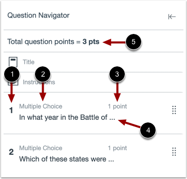 To open the Question Navigator and view your quiz, click the Expand icon.