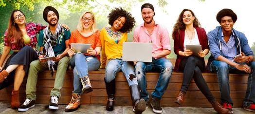 Happy Students students on bench
