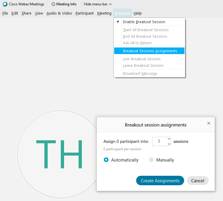Setting up breakout sessions in Webex