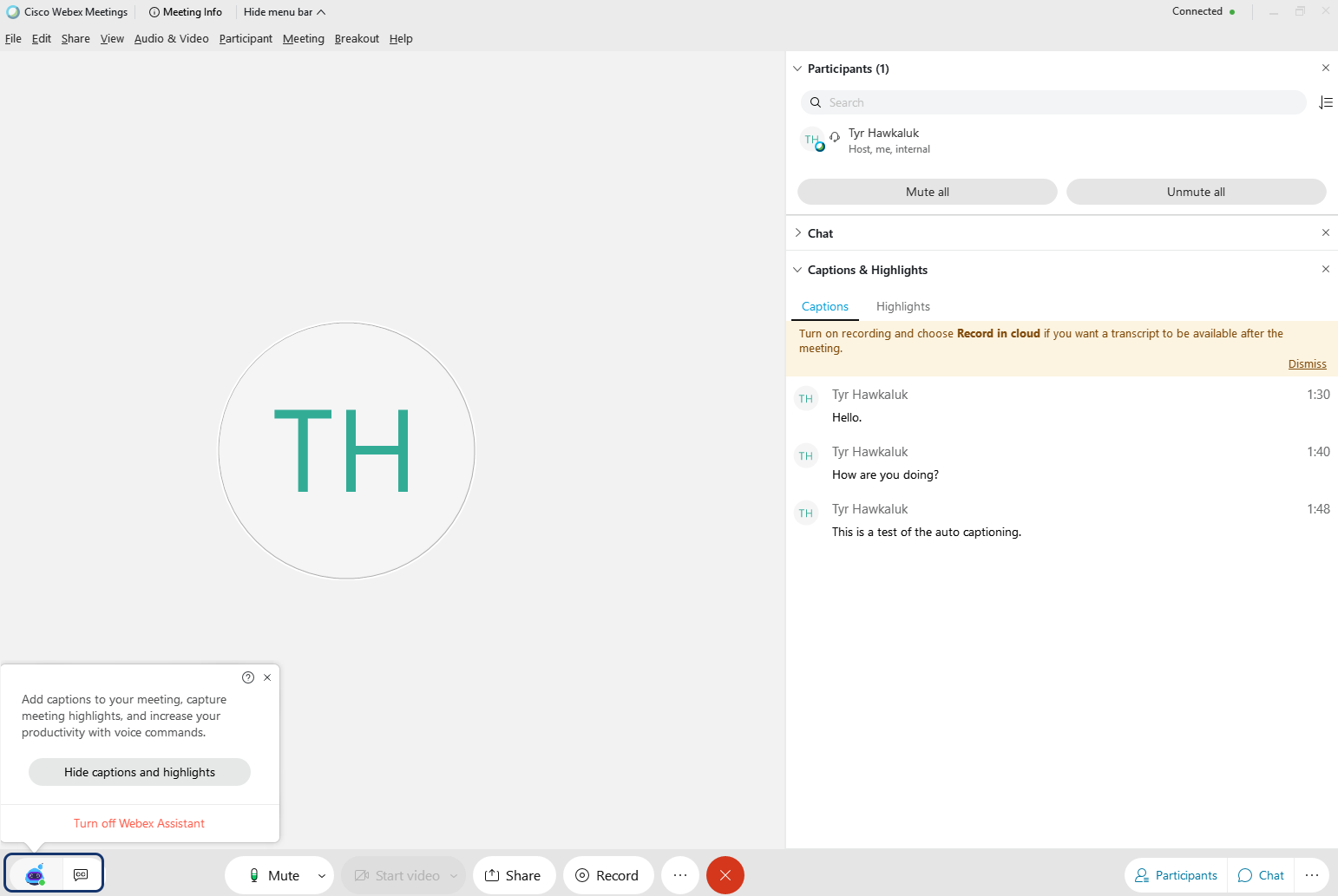 Live captioning in Webex