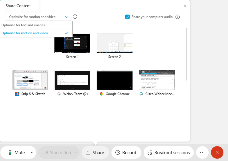Sharing a video during a meeting