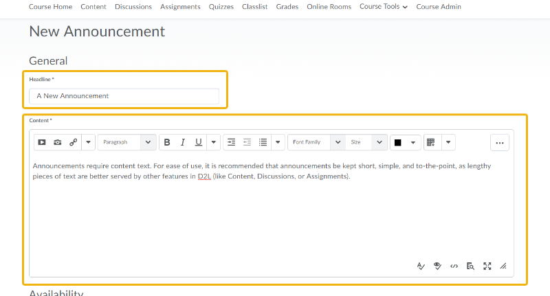 New Announcement Page
