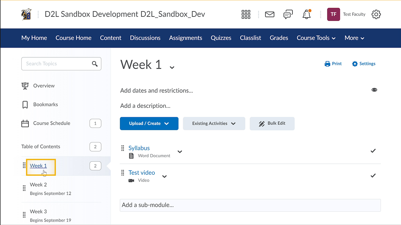Content with module selected
