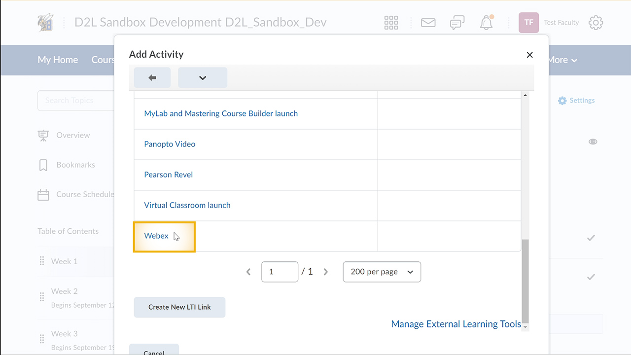 Webex in External Learning Tools