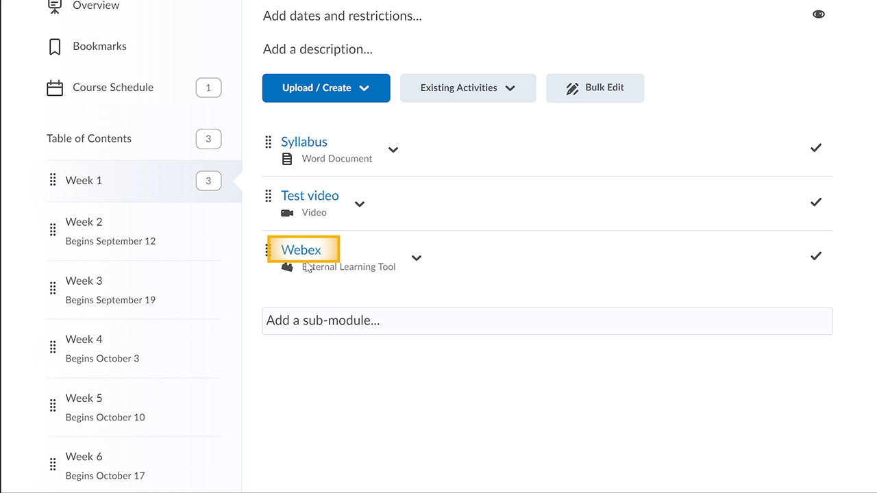 webex link in Content