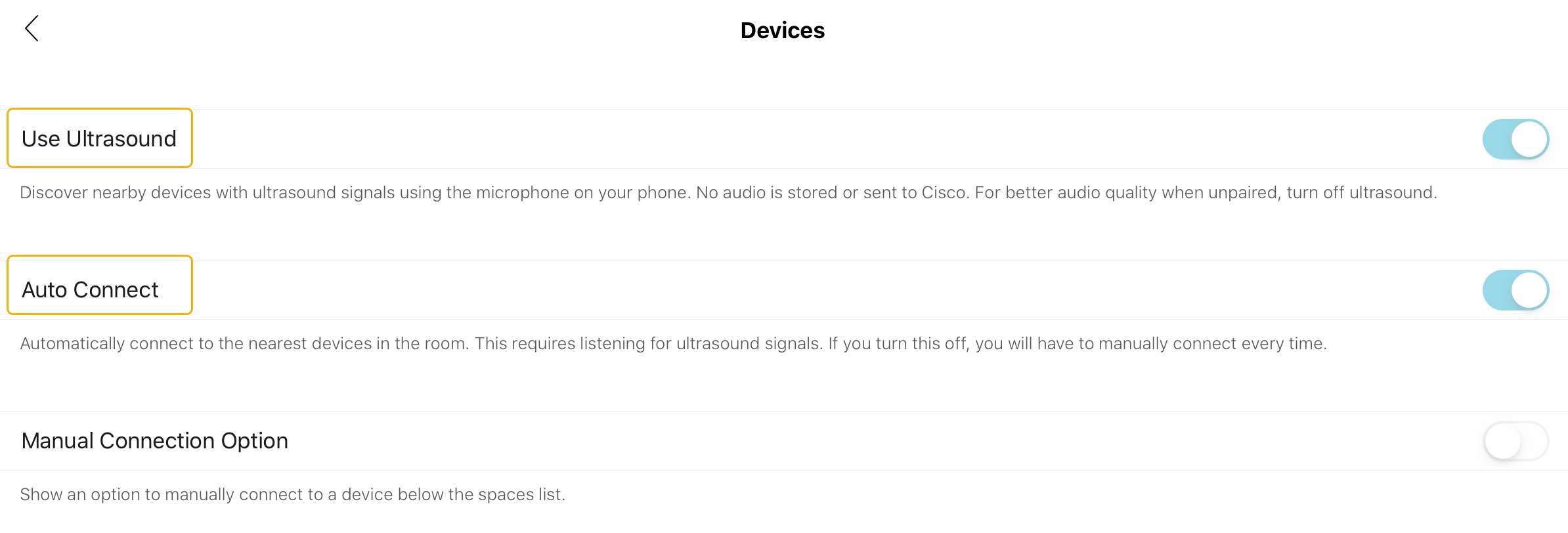 Device connection settings