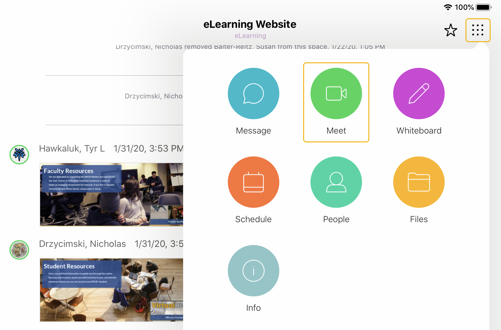Meet button on mobile app
