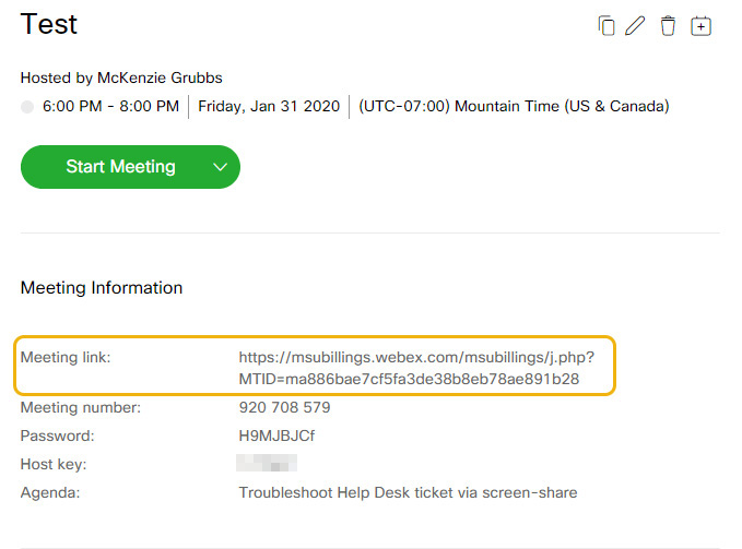 Meeting link on My Meetings page