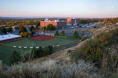 a view of the MSUB university campus from the Rimrocks