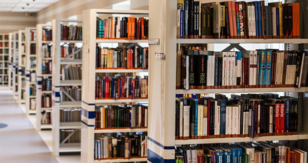 bookcases in a library