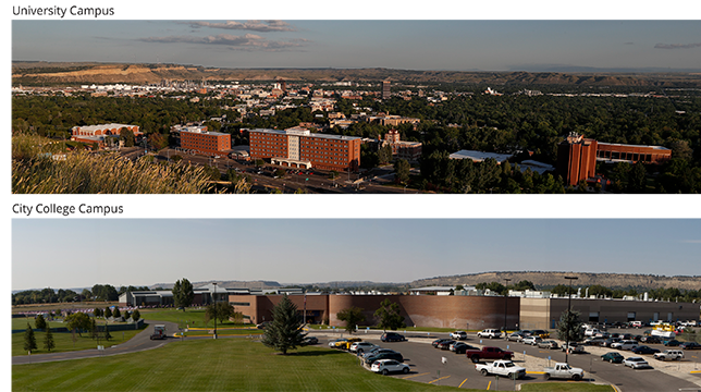 aerial view of university campus and City College campus