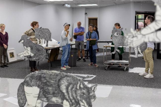 eunkang giving a sneak peek of her exhibition during a workshop