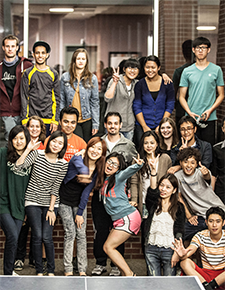 a group of International students at MSUB hamming it up for the camera