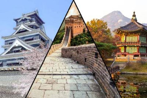 Japanese palace, Great Wall of China, Korean temple