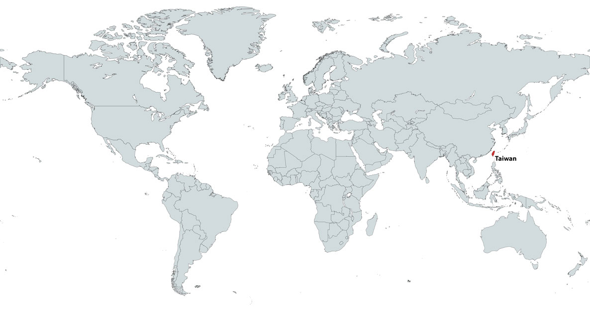 World map, Taiwan highlighted