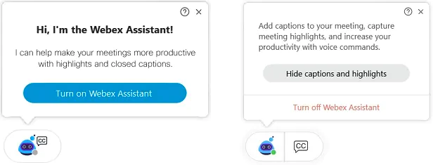 Turn on/off Webex Assistant