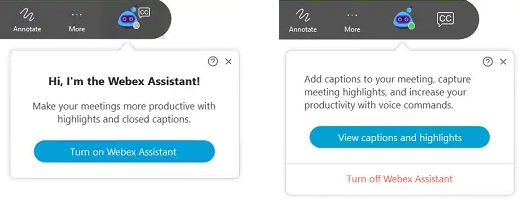 Turn on/off Webex Assistant