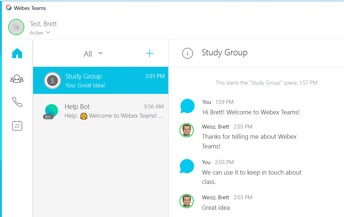 An ongoing conversation in Webex Teams.