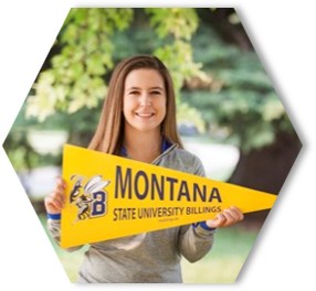 Girl holding MSUB pennant