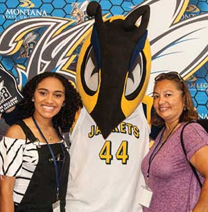 a student with her mother and Buzz