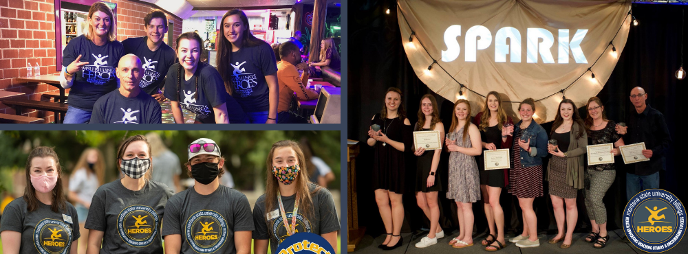 collage of heroes members. one at awards, tabling, and at the roller-skating rink 