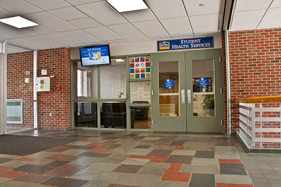 photo of the entry to the Student Health Services Clinic in Petro Hall