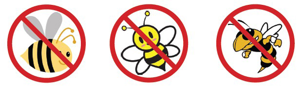 bee graphics in crossed-out red circles