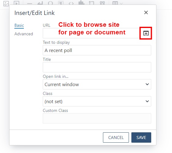 Searching within link editor