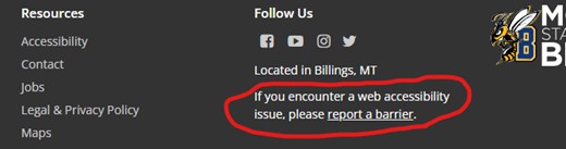 webpage footer - "If you encounter a web accessibility issue, please report a barrier.