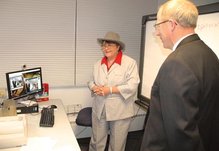 Jenny Leonard and Ed Garding in the new College of Business multimedia lab