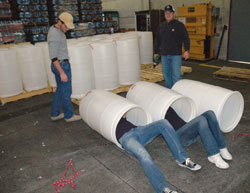 recycling crew at work on barrels