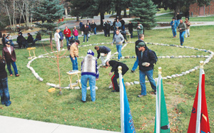a medicine wheel under construction on the MSUB campus in 2010